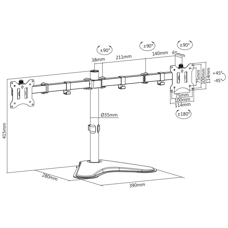 DIGITUS universele dual monitorstandaard, zwart, 15-32 inch, hoogte verstelbaar