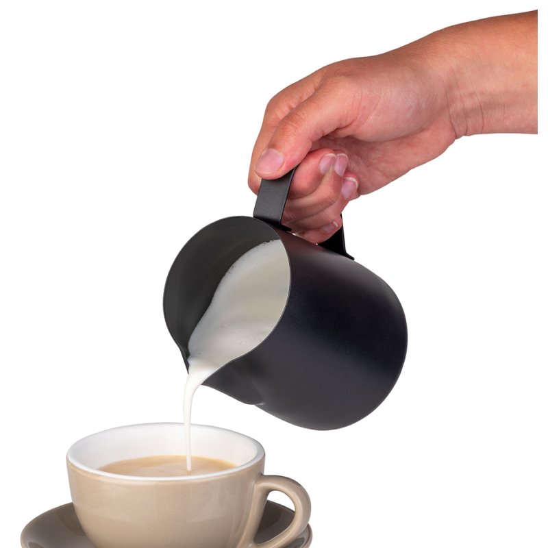 APS Pot à lait, acier inoxydable noir, 0,6 l, avec bec verseur