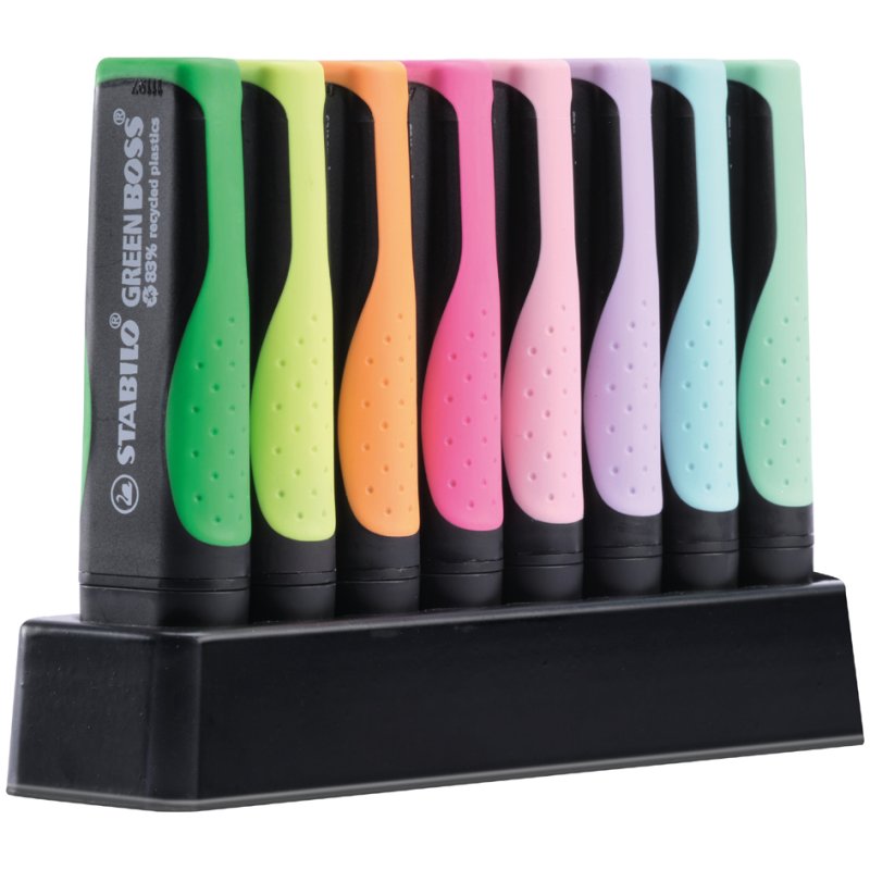 STABILO GREEN BOSS highlighters, pastel, refillable, 8 pieces