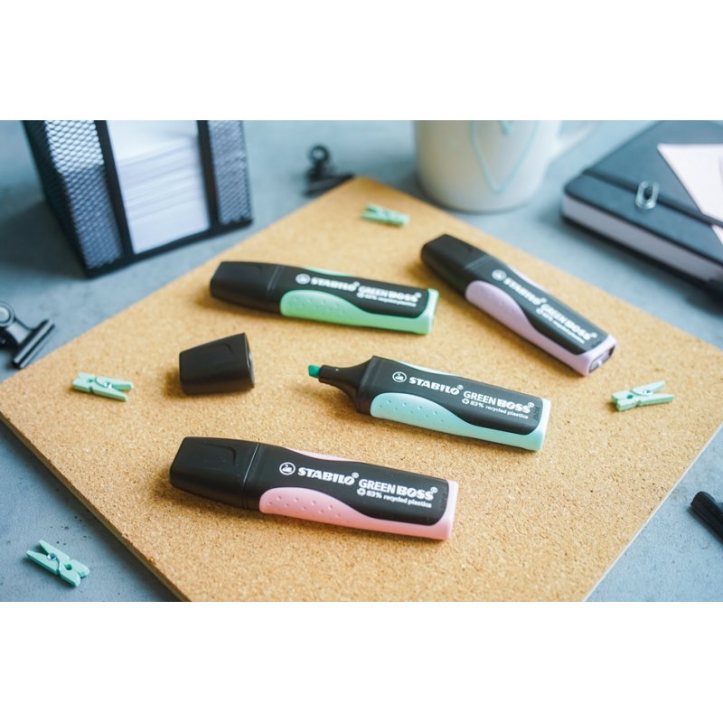 STABILO GREEN BOSS highlighters, pastel, refillable, 8 pieces