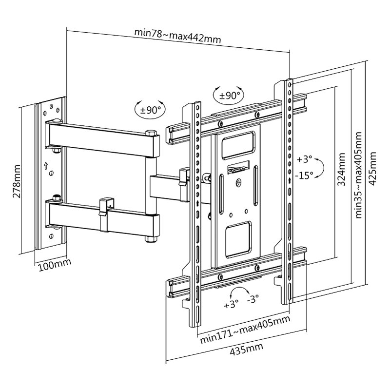 LogiLink TV wall mount, fully tilting, black, 32–70 inch, max 50 kg