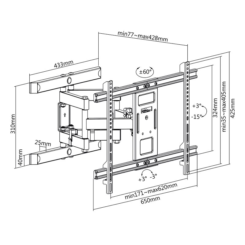 LogiLink Support mural TV entièrement articulé, 37-80 pouces, max 60 kg