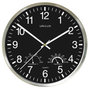UNiLUX wandklok WETTY, thermometer en hygrometer, diameter 30 cm, zwart