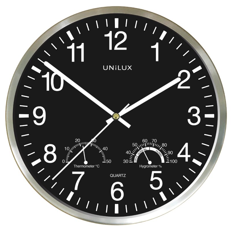 UNiLUX wandklok WETTY, thermometer en hygrometer, diameter 30 cm, zwart