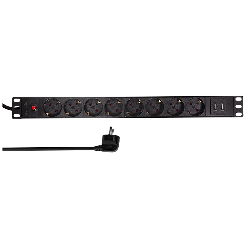 LogiLink Professional 19" Power Strip, 8-way, surge protection, black, 1U