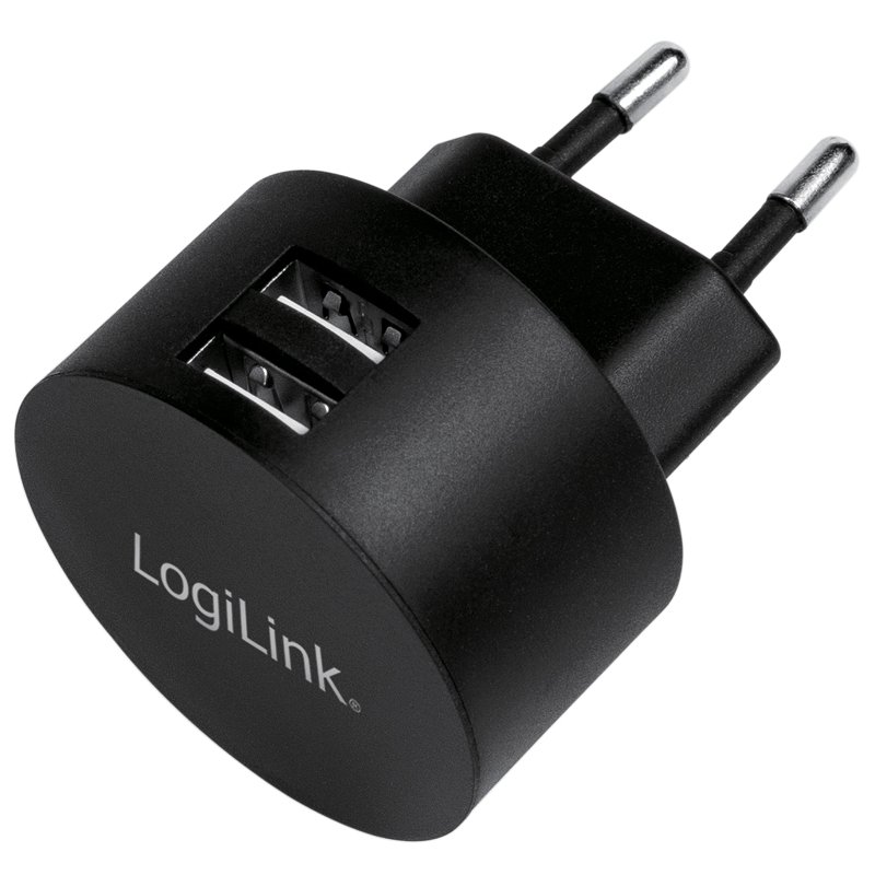 LogiLink USB wall socket adapter, 2x USB-A port, fast charging, black
