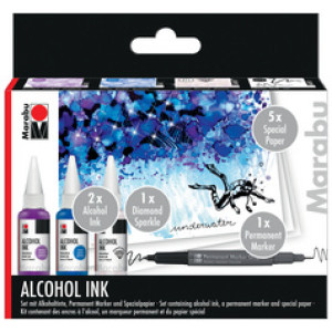 Marabu permanente alcoholinkt set Underwater, 3×20 ml, zwarte marker