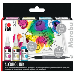Marabu alcohol inkt set Bloemen, 3×20 ml, permanente marker zwart, speciaal papier A6