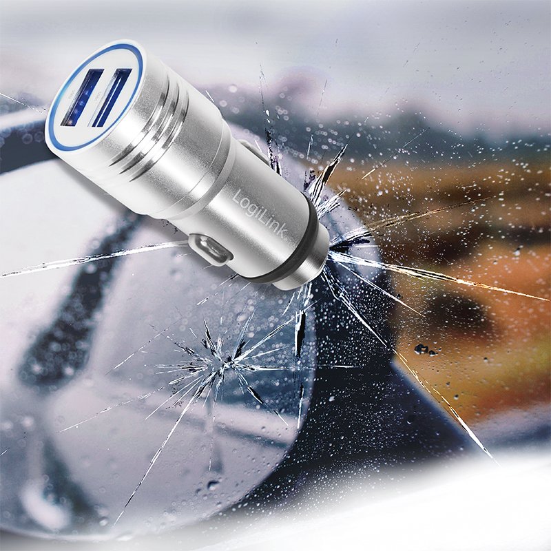 LogiLink USB car charger, silver, 2 ports, 12-24V