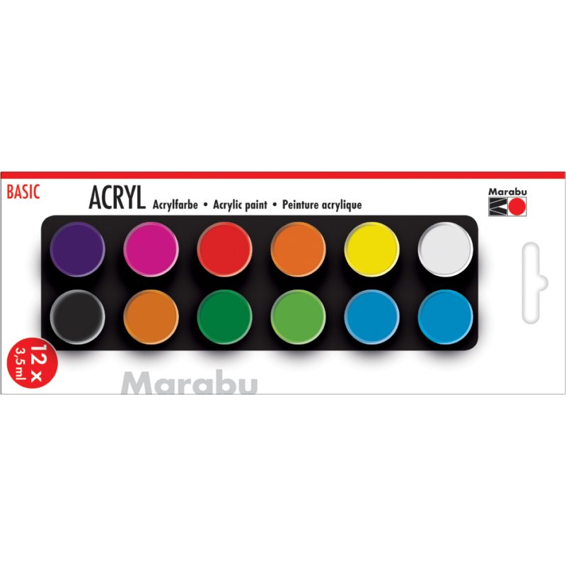 Marabu acrylverf set BASIC, 6 kleuren, 6 × 3,5 ml