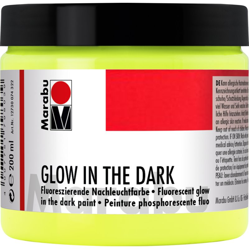 Marabu gloei-in-het-donker verf, nachtgeel, waterbasisch, 200 ml