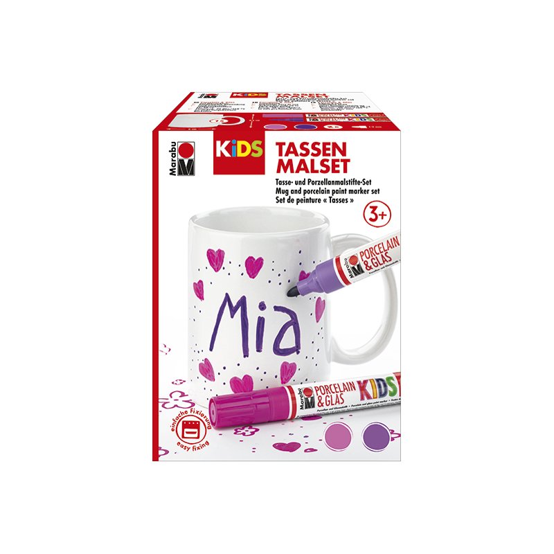 Marabu KiDS tekenset voor tassen TIM, witte mok, 2 stiften, kersrood en zwart