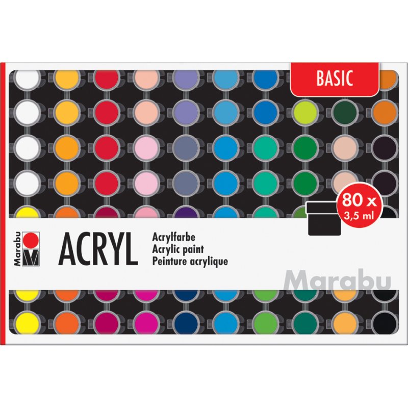 Marabu acrylverf set BASIC, 80 x 3,5 ml, watergedragen