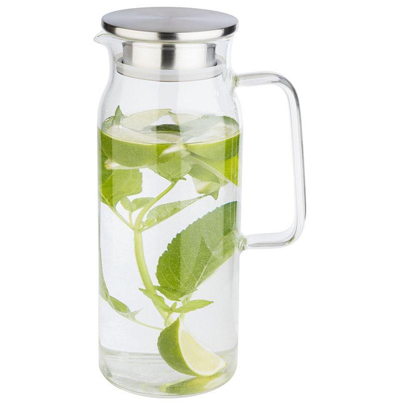 APS glazen karaf met deksel, 1,5 liter, glas/rvs, geïntegreerde zeef
