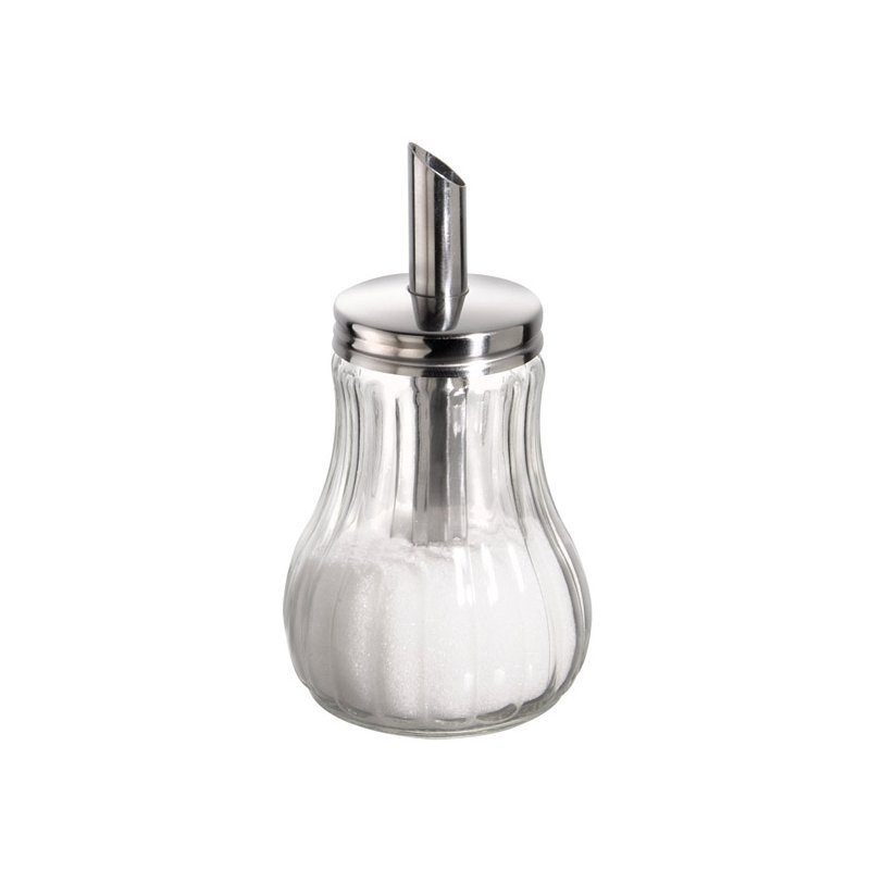 APS distributeur de sucre avec tube doseur, transparent/argenté, acier inoxydable/verre, diamètre 80 mm