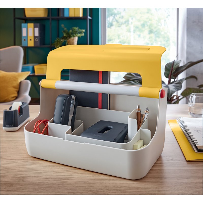 LEITZ Boîte de rangement mobile Cosy, gris clair/jaune, étanche, plastique ABS
