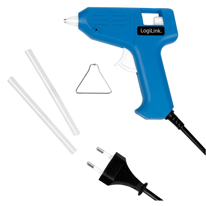 LogiLink mini pistolet à colle, 10 watts, bleu, inclus 2 bâtons de colle
