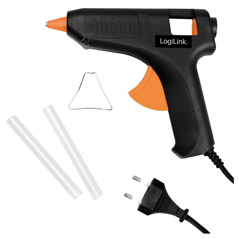 LogiLink pistolet à colle 20 Watts, noir/orange, avec support