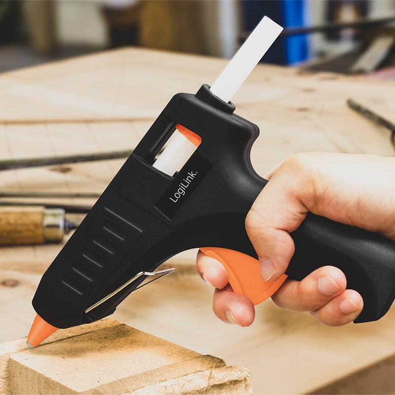 LogiLink pistolet à colle 20 Watts, noir/orange, avec support