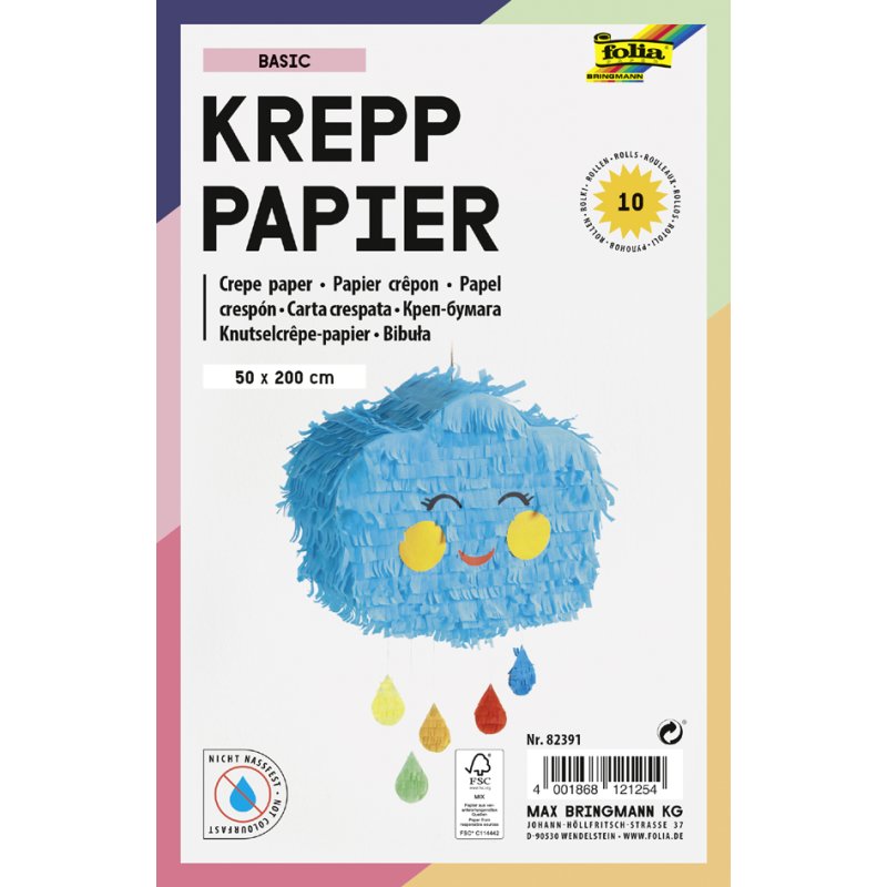 folia crêpepapier rollen BASIC, 500 mm × 2 m, gesorteerd, 10 stuks