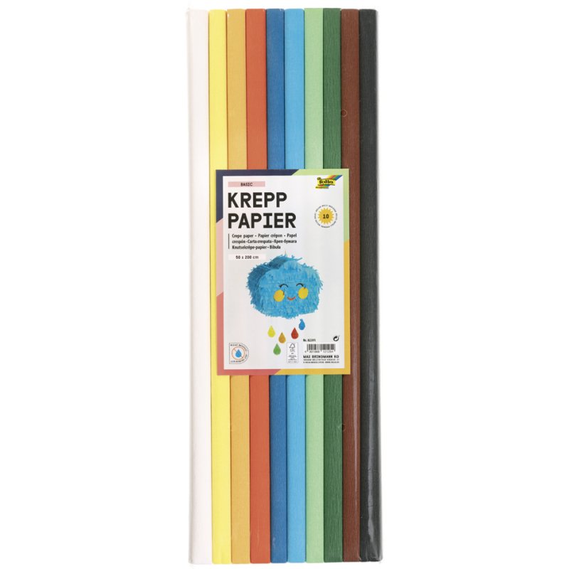 folia crêpepapier rollen BASIC, 500 mm × 2 m, gesorteerd, 10 stuks