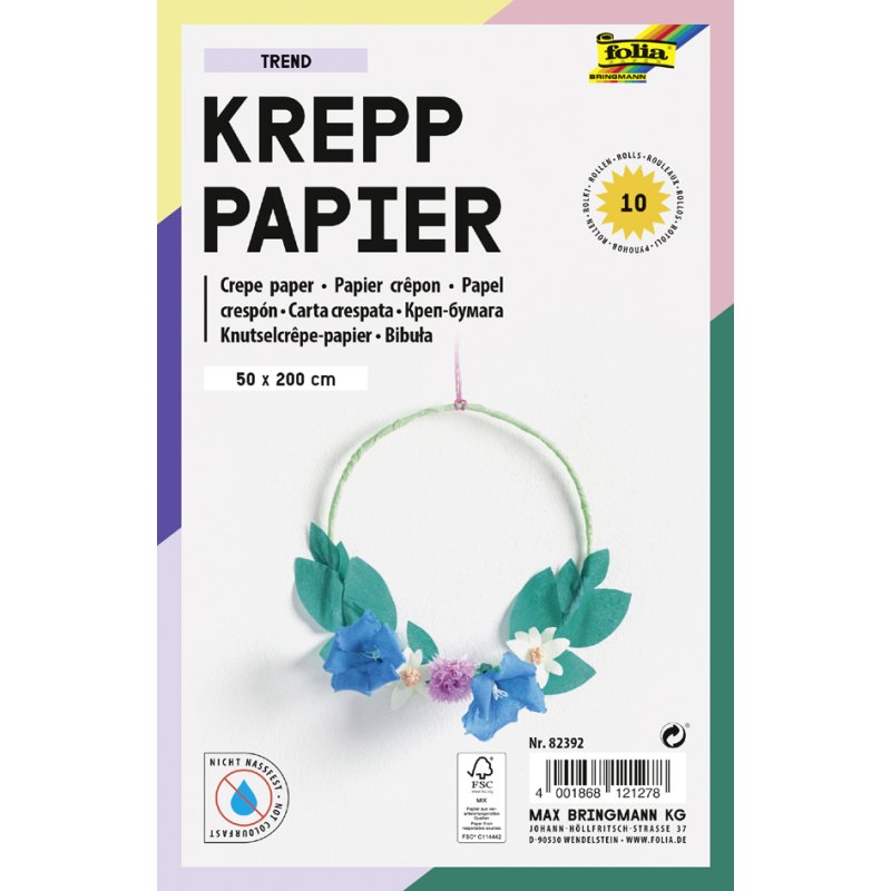 folia crêpepapier rollen BASIC, 500 mm × 2 m, gesorteerd, 10 stuks