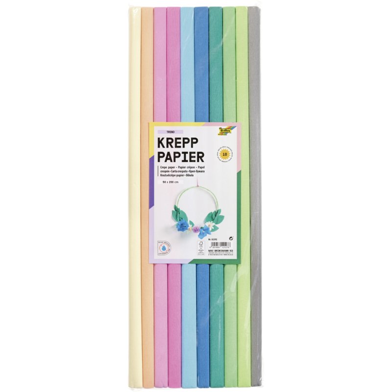 folia crêpepapier rollen BASIC, 500 mm × 2 m, gesorteerd, 10 stuks