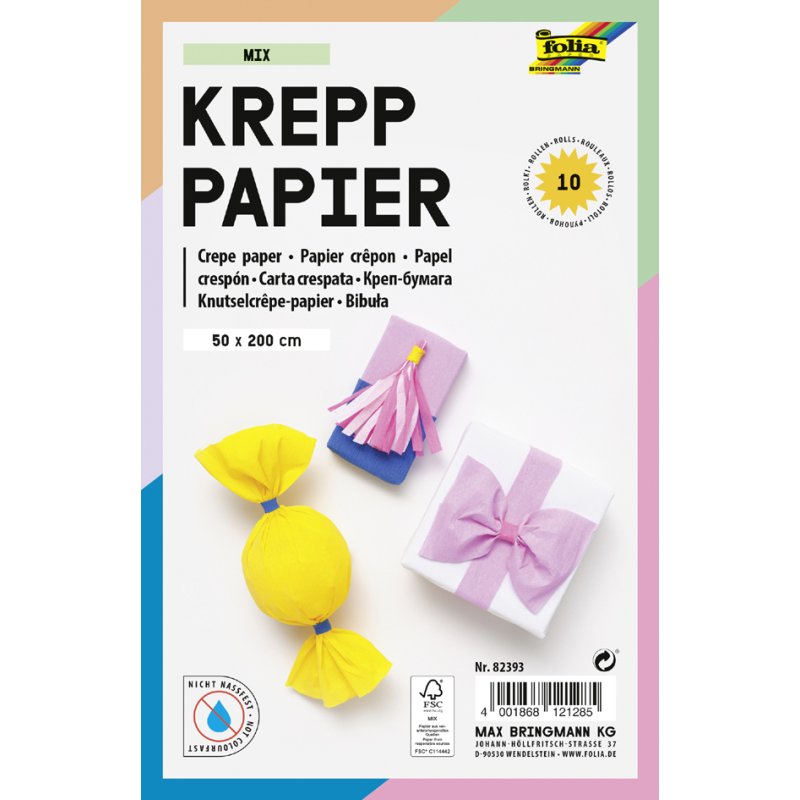 folia crêpepapier rollen BASIC, 500 mm × 2 m, gesorteerd, 10 stuks