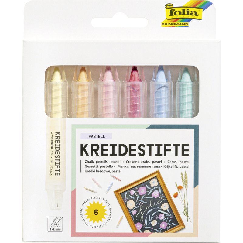 folia krijtstiften set, pasteltinten, vochtig afwisbaar, 6 stuks