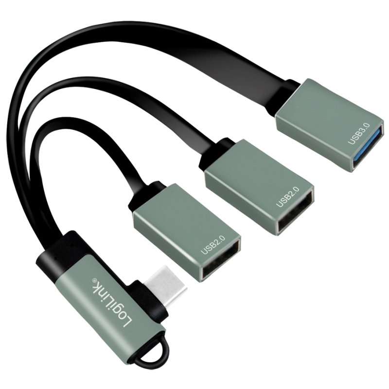 LogiLink Hub USB-C avec connecteur coudé, 4 ports, aluminium