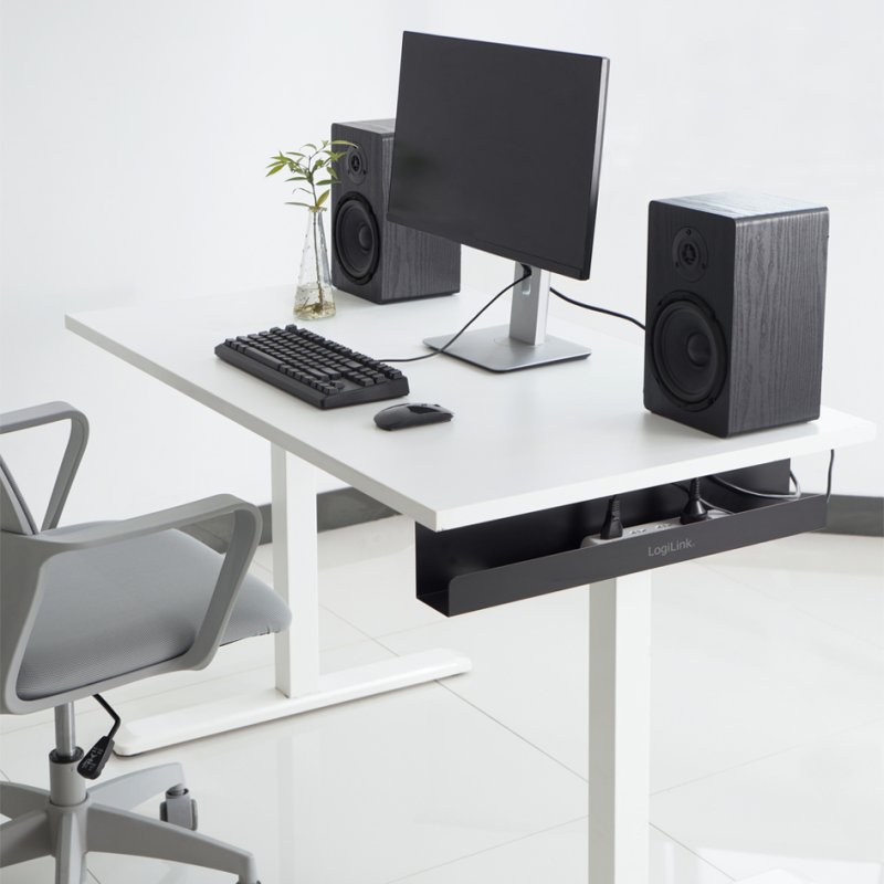 LogiLink under-desk cable management system, black steel, 600×114×76 mm