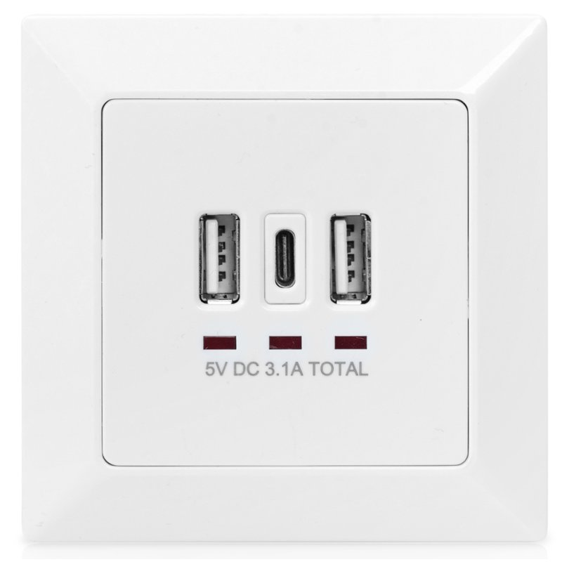 DIGITUS prise murale avec ports USB-A et USB-C, montage encastré, blanc RAL9003