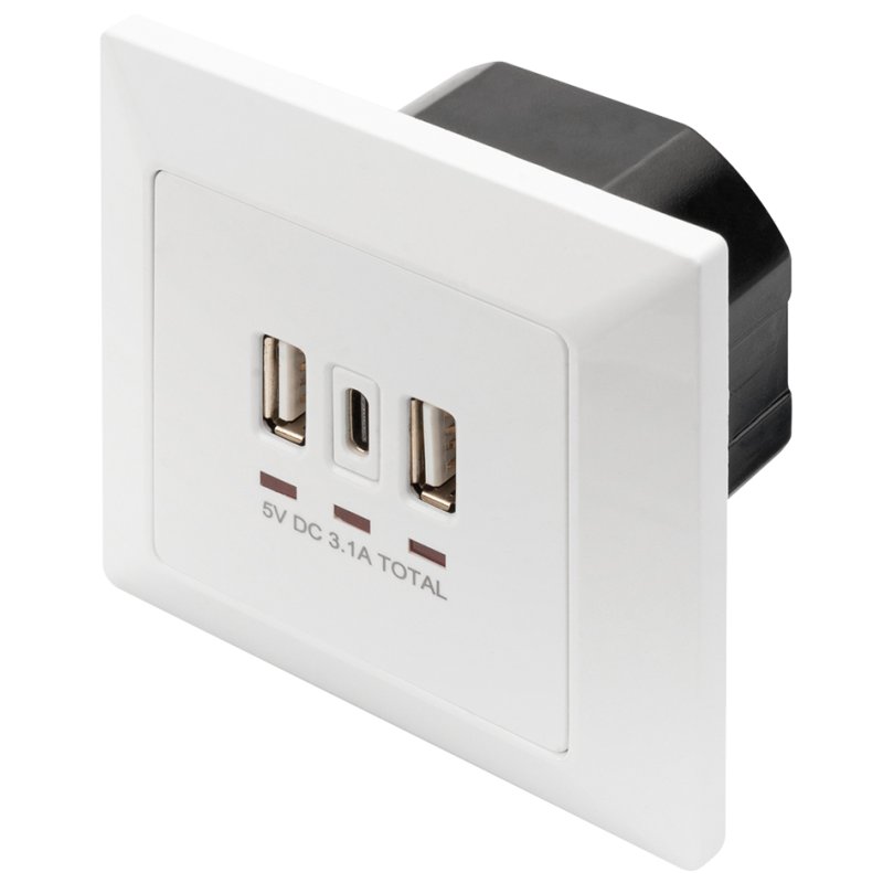 DIGITUS prise murale avec ports USB-A et USB-C, montage encastré, blanc RAL9003