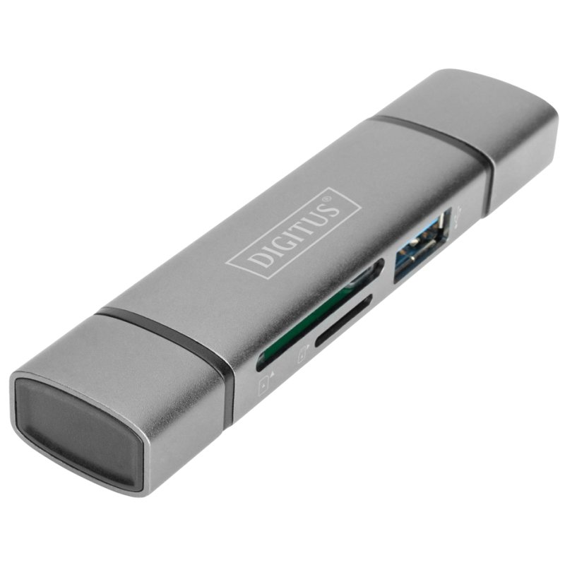 DIGITUS concentrateur double lecteur de cartes USB-C/USB 3.0, OTG, gris