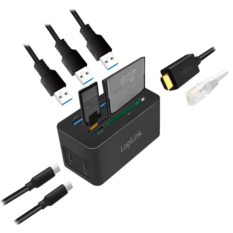 LogiLink USB 3.2 Mini Docking Station, zwart, 10-poorts, USB-C