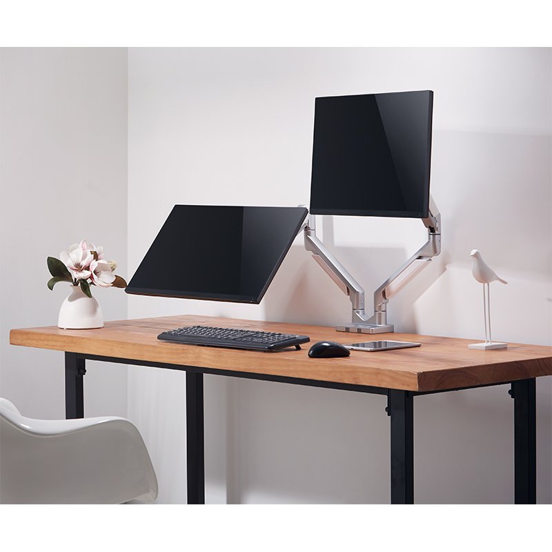 LogiLink bras double écran aluminium, argent, 17-32 pouces, moniteurs courbes