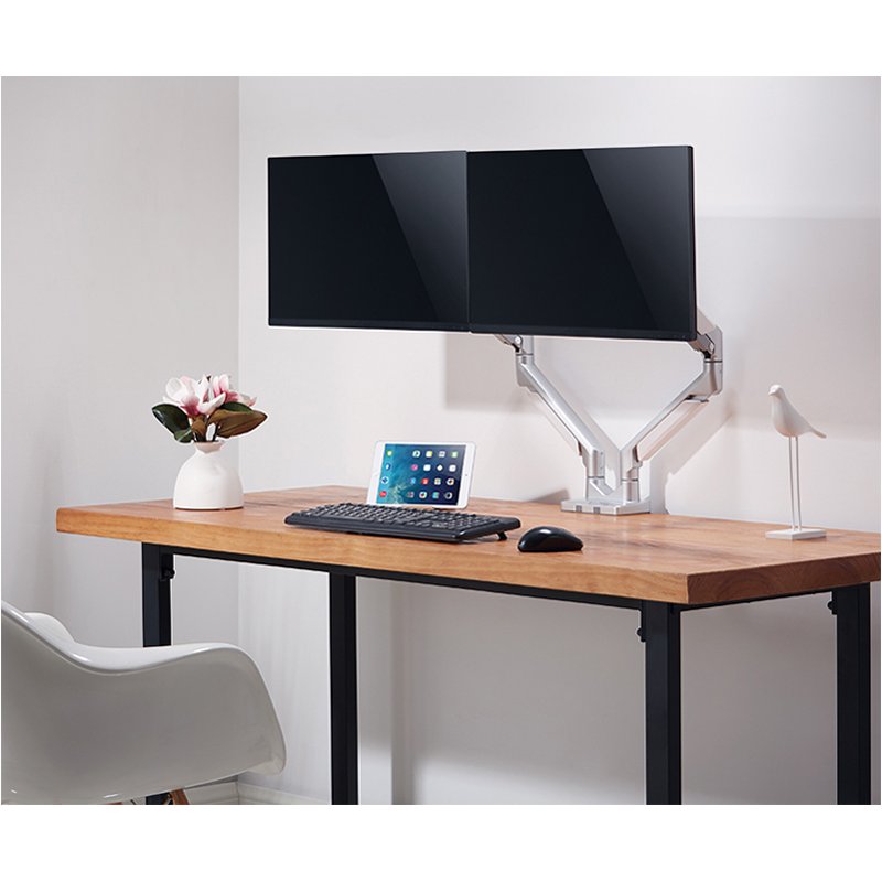 LogiLink bras double écran aluminium, argent, 17-32 pouces, moniteurs courbes