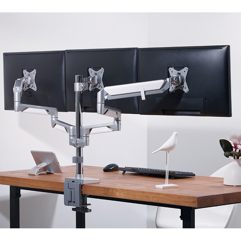 LogiLink bras triple moniteur, aluminium argent, courbé, 17-27 pouces