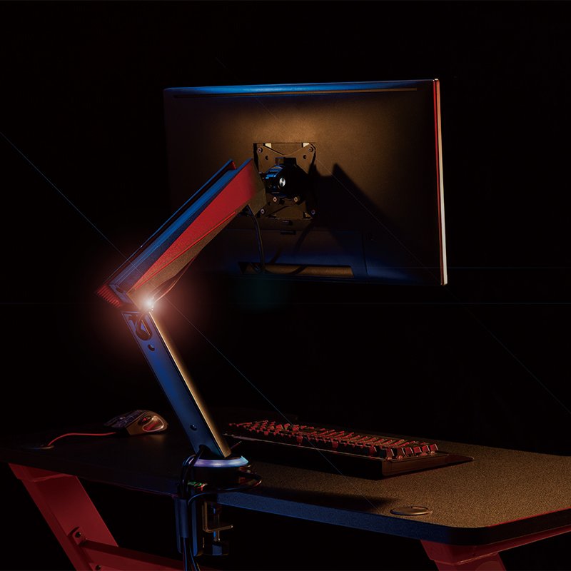 LogiLink gaming monitorarm, verlichting, armlengte 480 mm, zwart
