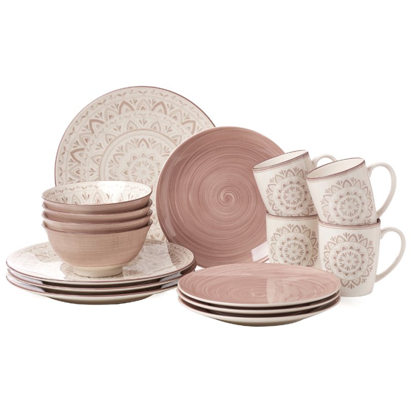 Ritzenhoff & Breker service Valencia, blanc/rose, 16 pièces, porcelaine, lave-vaisselle