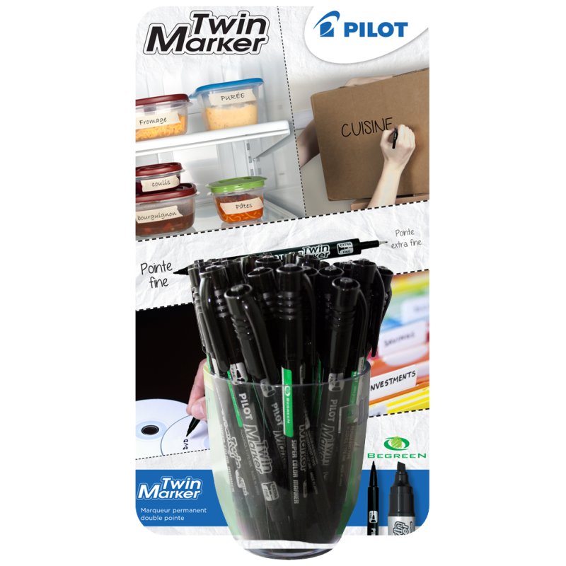 PILOT Twin Marker permanent marker, black, 0.4 + 0.8 mm, 30 pieces