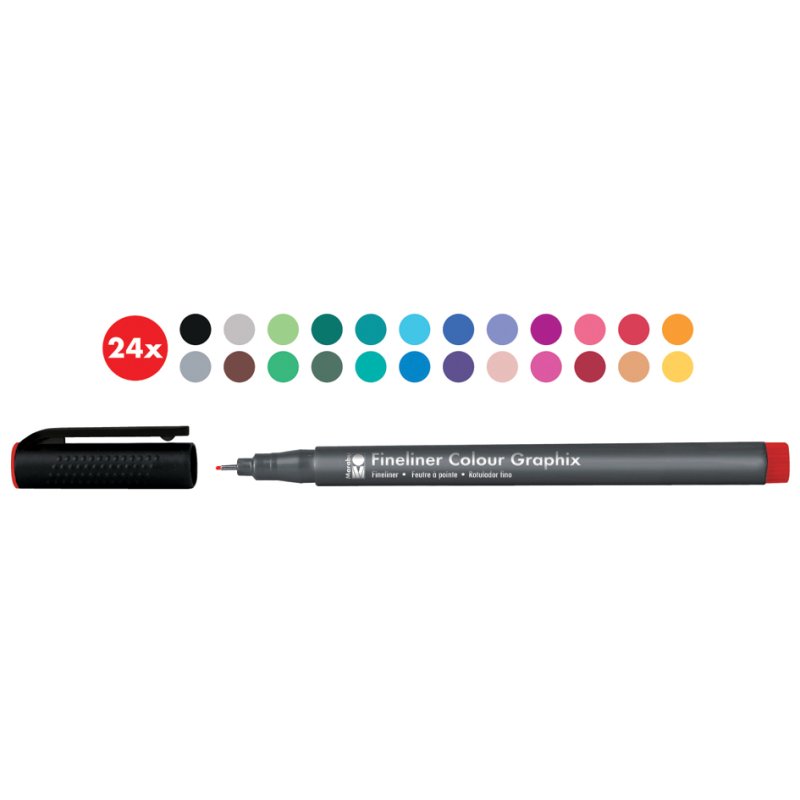 Marabu fineliner Colour Graphix Hypnotize, 0,5 mm, gekleurd gesorteerd, 24 stuks