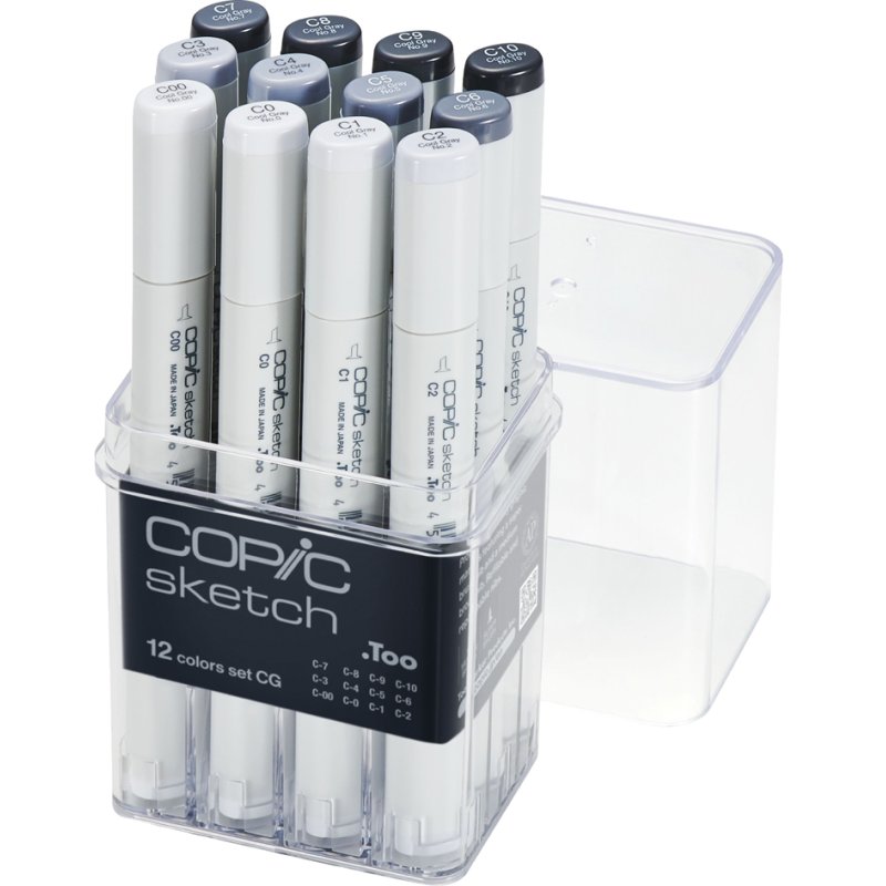 COPIC Sketch markers nuances de gris set, base alcool, rechargeables, 12 pièces