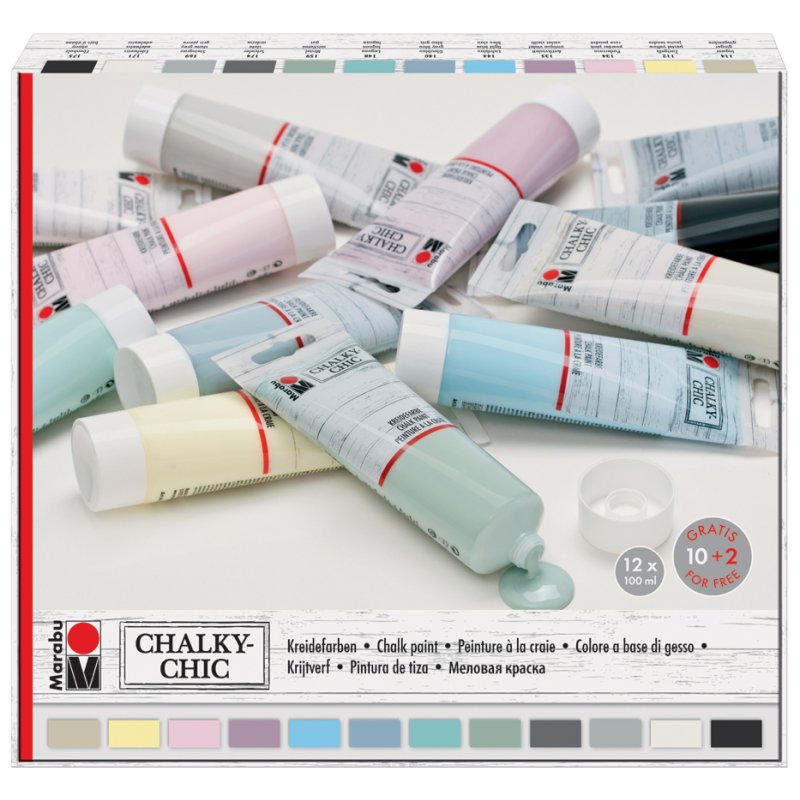 Marabu krijtverf Chalky-Chic, 12 kleuren gesorteerd, 12 × 100 ml
