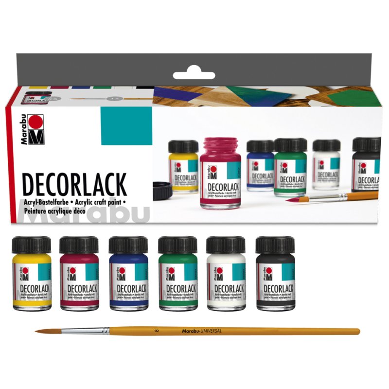 Marabu acrylverf startersset, op waterbasis, hoogglans, 6 × 15 ml
