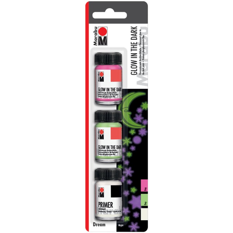Marabu nachtlichtverf gloeiende sterren, fluorescerend, 2×15 ml geel/oranje