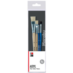Marabu acrylkwastset, 4-delig, plat en rond, maten 6-18