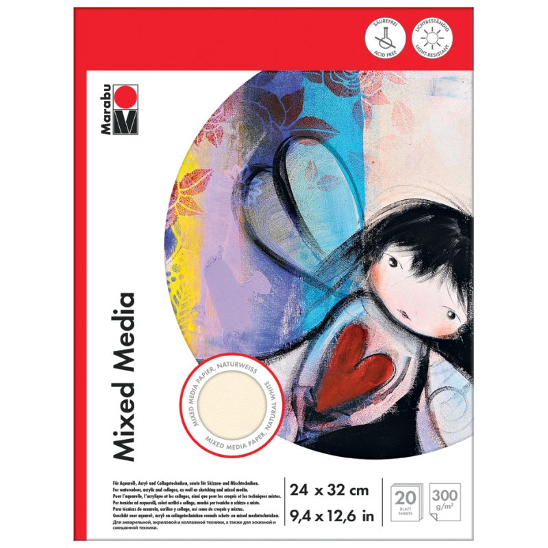 Marabu tekenblok Mixed Media, 240 × 320 mm, 300 g/m², 20 vel