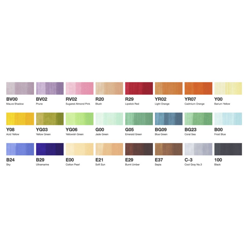 COPIC ciao markers, base alcool, rechargeables, 24 pièces