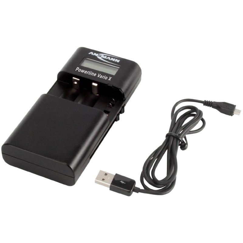 ANSMANN universele batterijlader Powerline Vario X, zwart, LCD-display, USB-aansluiting